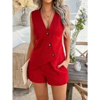 Conjunto de Moda de Verano Casual Estilo Sólido para Mujer con Botón de Chaleco Pantalones Cortos Traje - details 8