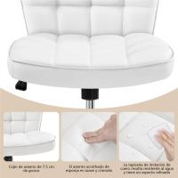 Oficina sin Reposabrazo Oficina Tapizada Cuero PU con Ruedas Base Ergonómica Metal Blanca - details 4