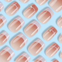 24pcs Uñas Postizas Simples Para Mujer Estilo Francés Cuadradas Cortas ABS Desmontables Conjunto De Parches De Uñas Para Oficina Y Fiestas - details 3