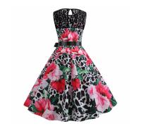 Lace patchwork summer women a line elegant vintage party dress with belt - details 62