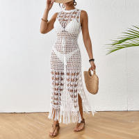 Vestido de Playa de Crochet para Mujer: Cubrebikini Largo Maxi con Espalda Abierta, Flecos y Tejido Abierto - Protección Solar Verano - details 3