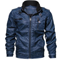 Chaqueta de cuero lavado 3D con cuello levantado para hombre, chaqueta de motocicleta de talla grande, otoño e invierno, nuevo - details 2