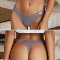 4 Uds., ropa interior lisa de algodón a rayas para mujer, bragas sexis con cintura en V, Tanga para mujer, Bikini cómodo y suave con espalda en T, M-XL - details 0