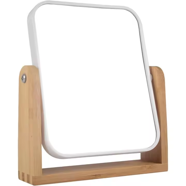 Espejo de maquillaje con soporte de bambú Natural, espejo de aumento de doble cara giratorio de 360 grados, tocador - 1
