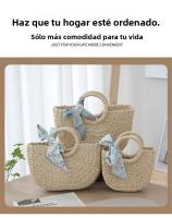 Bolso tejido a mano con cinta a la moda, bolso de playa de verano, bolso de paja de celebridad de Internet, bolso de vacaciones de playa estilo Mori para mujer - details 2