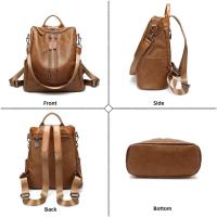 Mochilas antirobo para Mujer, mochilas escolares marrones para estudiantes, mochilas de viaje Grande de cuero para portáthil vintage impermeable para adolescentes - details 2