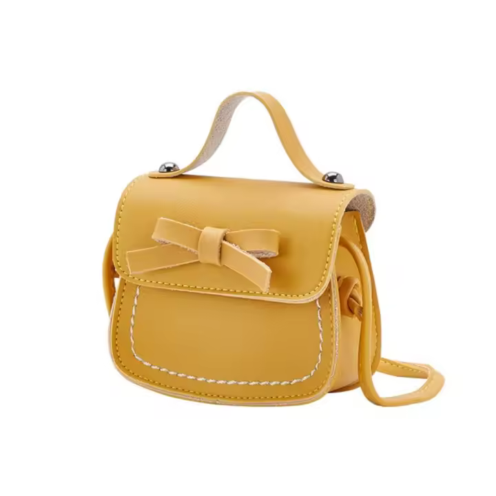 Dulce bolso de hombro con lazo de cuero PU, bolso cruzado con lazo de Color sólido, monedero, cartera, Bolso pequeño para niños, ropa de calle - 1