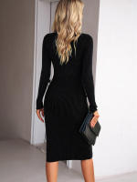 Vestido de punto acanalado para mujer, suéter ajustado con aberturas, elegante, de manga larga, otoño e invierno, 2023 - details 6