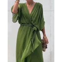 Vestido de verano para mujer, cuello en V, manga corta, plisado, Irregular, rojo, elegante, falda Midi negra para fiesta para mujer - details 9
