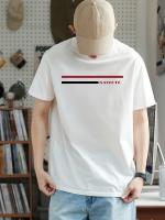 Camiseta de Algodón Puro con Estampado a Rayas Cuello Redondo y Manga Corta - details 11