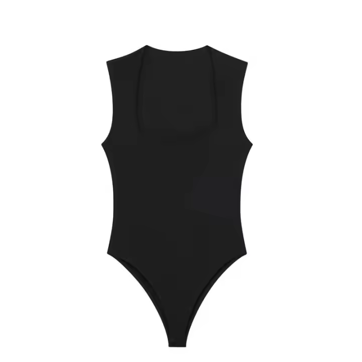 OUWU - Traje de baño negro sin mangas para mujer, traje de baño de una pieza con cuello cuadrado, lencería sexy, color blanco - 1