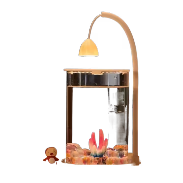 Pecera de paisaje acrílico de alta transparencia, inastillable, con luz LED, mini pecera de escritorio con tapa, pecera para peces dorados - 1