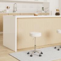 Cocina Silla Trabajo Acolchado con Ruedas Tapizado en Cuero Imitación Altura Ajustable (Blanco) - details 1