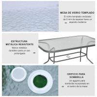 Mesa de Jardín Exterior de Metal Rectangular con Borde Curvado Capacidad de 70kg Vidrio Templado - details 3