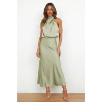Vestido De Satén De Color Sólido De Europa Y América, Sin Mangas, Elegante, Temperamento Ligero, De Gala, Primavera Y Verano - details 2