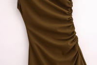 Mini vestido elegante de verano con cuello redondo y sin mangas, decoración informal plisada, vestidos cortos en la espalda para mujer - details 14