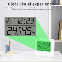 Medidor de temperatura y humedad de cara sonriente para interiores, estación meteorológica para el hogar, termómetro Digital LCD, higrómetro con reloj despertador - details 4