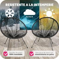 Juego de Sillas de Jardín Exterior Estilo Acapulco Resistente a la Intemperie, Polietileno para Cintas y Patas, Hasta 120kg Negro - details 7