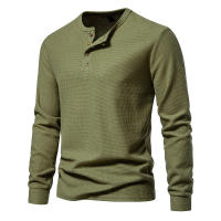 Camiseta de manga larga Henley para hombre, camisa básica transpirable con botones, informal, Color sólido, otoño - details 14
