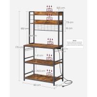 Estantería para Panadería con Toma de Corriente, Soporte de Microondas, Estantería de Cocina, Alambre de Metal, 14 Ganchos, 40 x 80 x 170 cm, Marrón Rústico y Negro - details 5
