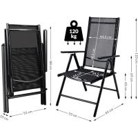 2X Sillas de Jardín Plegables Antracita Asiento Ligero Aluminio Silla Reclinable 8 Posiciones hasta 120Kg - details 2