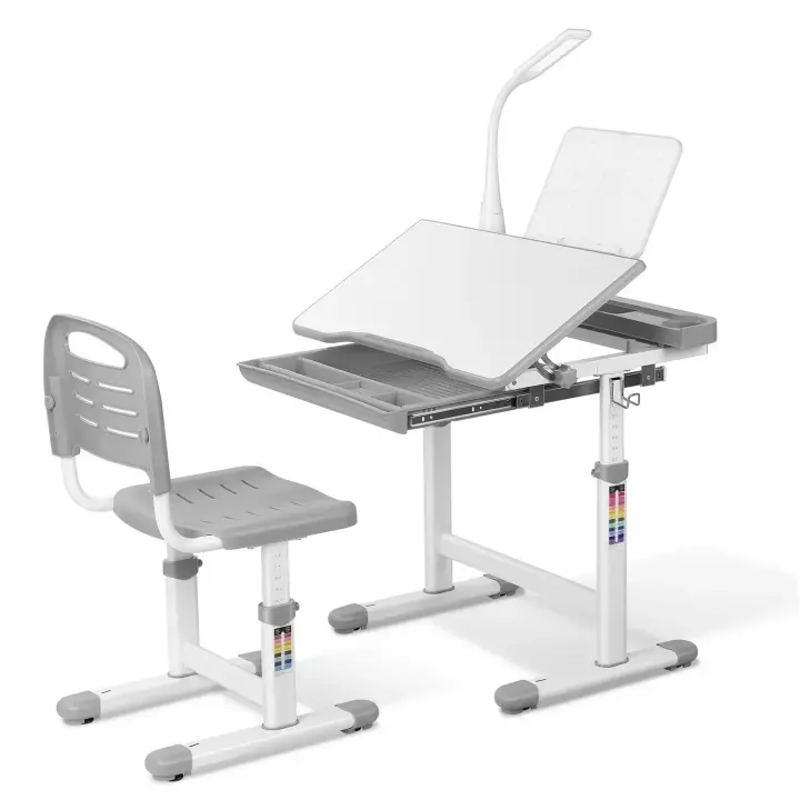 Escritorio para niños y estudiantes, mesa ergonómica y juego de descongelación, con cajón, soporte de lectura, lámpara LED regulable, altura ajustable - 1