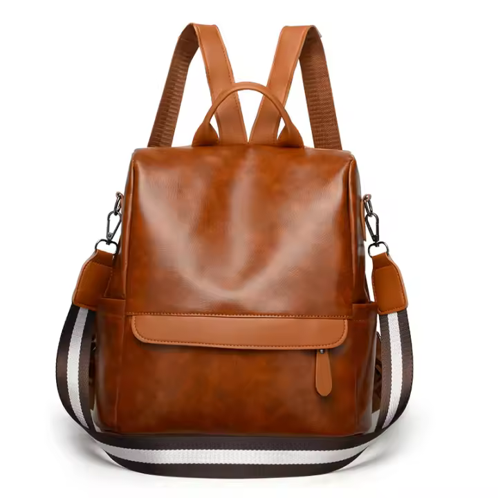 Mochila pequeña informal simple para mujer, bolso de hombro de cuero PU suave, bolso de trabajo vintage para mujer - 1