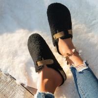 Zapatillas de mujer, zapatos de piel para mujer, novedad de invierno, zapatos planos con hebilla, plataforma para caminar, chanclas de felpa para mujer, botas interiores cálidas informales para mujer - details 3