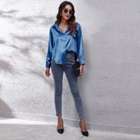 Blusa de satén con botones para mujer, camisa informal holgada de manga larga para oficina y trabajo, 17 colores - details 7