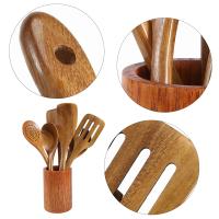 Juego de utensilios de madera de teca para cocina, cucharas de 9 piezas para cocinar con soporte - details 6