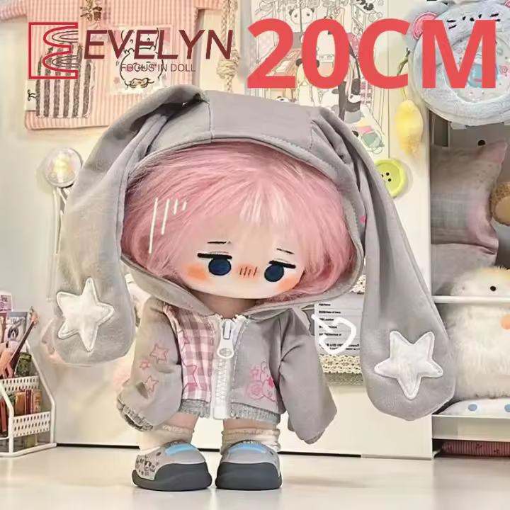 Evelyn (muñeca) 20cm Mini Sudadera con capucha gris ropa con orejas de conejo mono de estilo de dibujos animados Mini ropa Love and Deepspace ropa diy regalo - 1