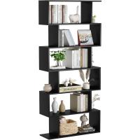 Estantería geométrica, estantería en forma de S, estantería de 6 niveles para dormitorio, estantería decorativa de madera moderna, estantería alta para oficina en casa, color negro - details 9