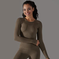 -Top Camisa deportiva de yoga de manga larga a rayas para mujer, sin costuras, que absorbe la humedad - details 49