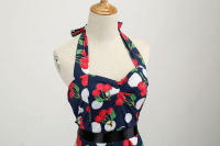Vintage Women Summer Polka Dot Print Halter Party Dresses - details 48