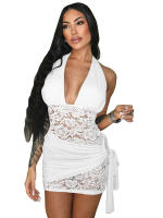 Vestido corto ajustado sin mangas con espalda descubierta, encaje y lazo en la cuello para mujer D25DS148 - details 13