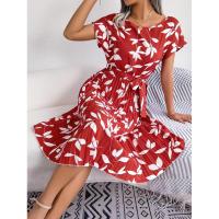 Ropa de mujer Primavera Verano Nuevo Vestido de manga corta con lazo floral Falda plisada - details 1