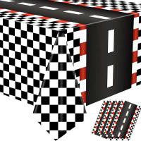 Mantel de Mesa de Tema de Carreras Cuadros Negros y Blancos Cubierta de Mesa de Plástico para Decoración de Fiesta de Cumpleaños - details 0