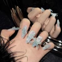 10 uñas largas de almendra hechas a mano, combinadas con diamantes y uñas artificiales adhesivas - details 6