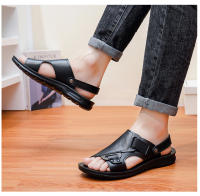 Sandalias de cuero para hombre, zapatos suaves de playa y exterior, planos, color negro, para jardín, 2024 - details 1