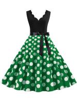 Dot print summer women elegant vintage party casual sleevelss a line dress - details 19