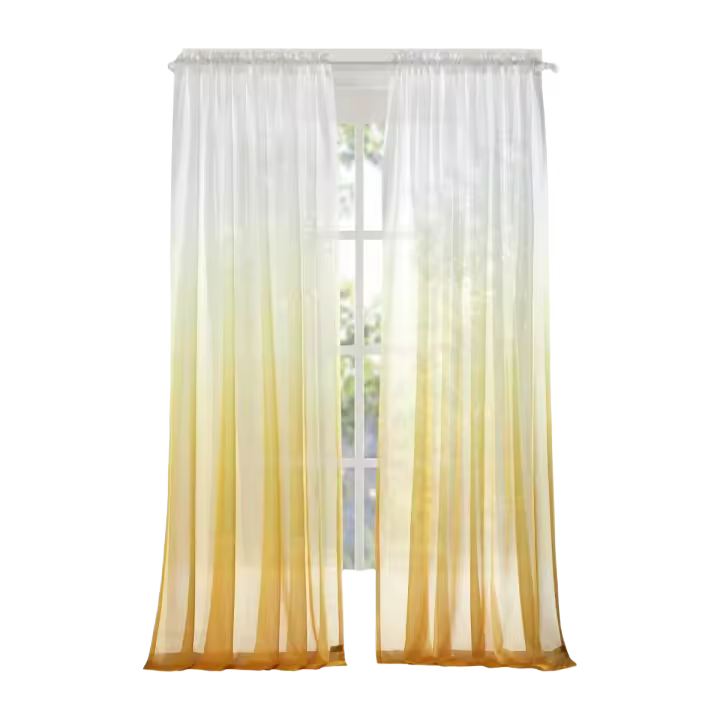 Cortina Transparente de Gradiente Amarillo Bolsillo para Varilla Decoración de Ventanas, Baño, Balcón, Dormitorio 2 Paneles, 140 x 240 cm - 1