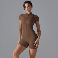 Ropa De Yoga Integrada Desnuda Europea Y Americana Cuello Alto Cremallera Medio Abierta Mono De Fitness De Manga Corta Mono Deportivo Ajustado - details 8