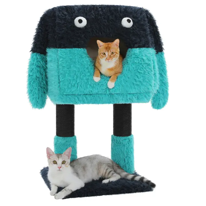 PAWZ Road 2 en 1 Árbol para gatos con postes rascadores de sisal, condominio acogedor, pequeño árbol para gatos de interior, linda casa de cama para gatos, juguetes para mascotas - 1