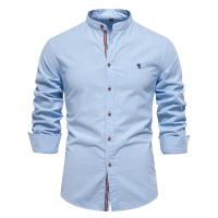 día del padre Otoño Nueva camisa social 100% algodón para hombre Camisa de manga larga de color sólido de alta calidad para hombres Camisas casuales con cuello alto para hombres - details 1