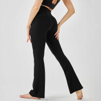 Pantalones de entrenamiento elásticos de yoga de cintura alta para mujer, pierna ancha, acampanados, color sólido, para Fiess - details 17