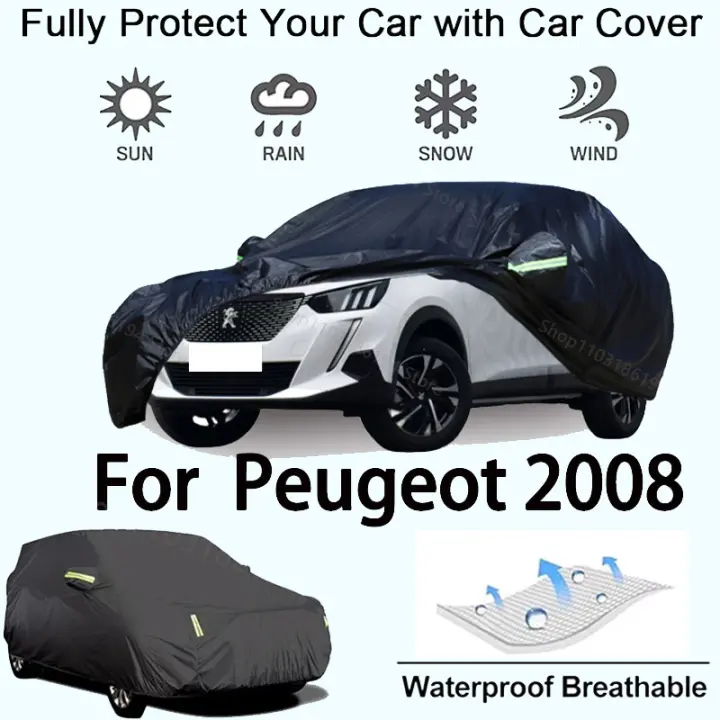 Funda completa para coche para Peugeot 2008, equipo de protección para exteriores, resistente a la nieve, parasol, accesorios para automóviles impermeables y a prueba de polvo, negro - 1