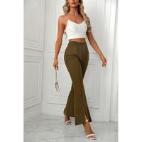 Pantalones acampanados de cintura alta para mujer, estética elástica clásica, negro y - details 15