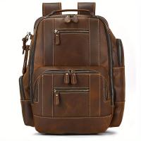 Mochila vintage de piel de vaca auténtica para hombre, color marrón oscuro clásico, gran capacidad con correas ajustables, compartimentos para computadora portátil y tableta, diseño duradero multicapa para viajes y escuela al aire libre, regalo ideal de S - details 1