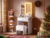 Rcynview Mesa de Vaneo Moderna de Metal con Espejo y Luz Base de Carga, Silla, 3 Modos de Iluminación, 1 Cajón Grande - details 7