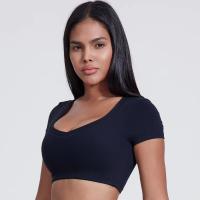 Camiseta de manga corta con cuello en V para mujer, camiseta con corte de entrenamiento, ropa deportiva para correr - details 0